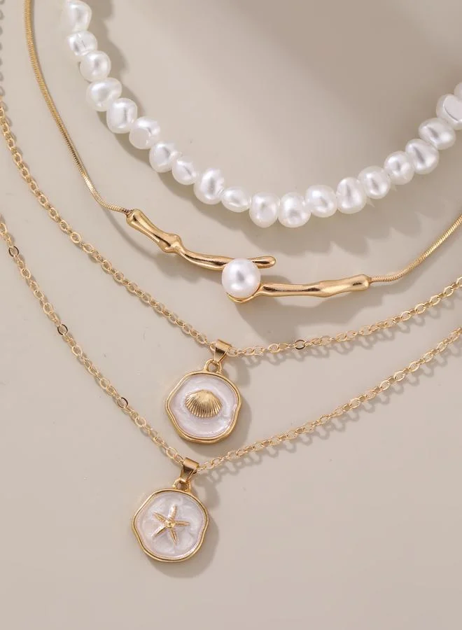 Take Two  Pack of 4 - White Faux Pearl Beaded Necklace for Women | Best Price UAE